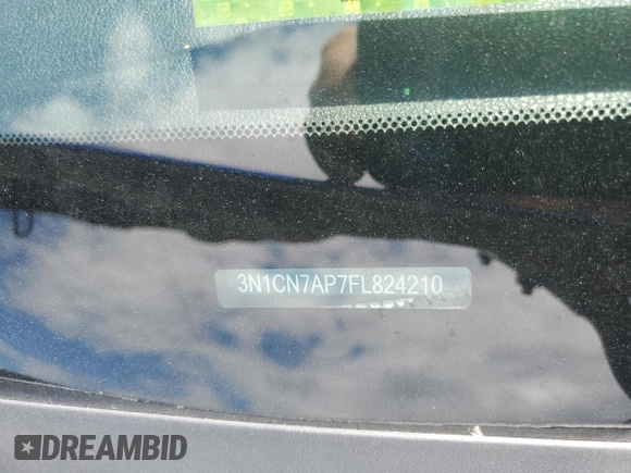 2015 Nissan Versa SV with VIN 3N1CN7AP7FL824210, listed as a Copart auction lot 58323395 with 69,724 mi miles and Salvage title. Bid and sale history available at DreamBid. Image 12.