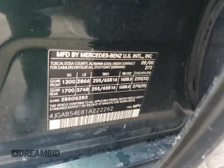 2001 Mercedes-Benz M-Class with VIN 4JGAB54E81A222262, listed as a Copart auction lot 74345414 with 0 mi miles and Non Repairable. Bid and sale history available at carsss.com. Image 13.