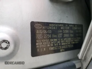2004 Hyundai Santa Fe GLS with VIN KM8SC13E44U579534, listed as a Copart auction lot 76454374 with 0 mi miles and Clean Title. Bid and sale history available at carsss.com. Image 12.