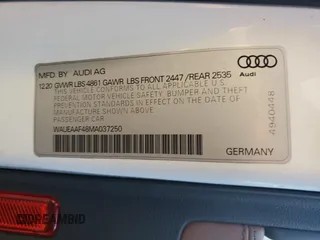 2021 Audi A4 S line Premium Plus with VIN WAUEAAF48MA037250, listed as a Copart auction lot 87725905 with Not Provided miles and Salvage Title. Bid and sale history available at DreamBid. Image 13.