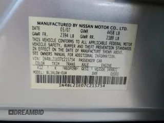 2007 Nissan Altima SL z VIN 1N4BL21E07C215754, wystawiony jako Copart lot #59016505 z przebiegiem 171 985 mil mil oraz Szkoda całkowita • Salvage title. Historia ofert i sprzedaży dostępna na DreamBid. Obrazek 12.