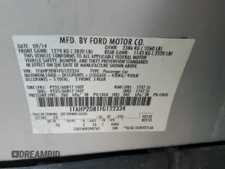 2015 Ford Taurus SE with VIN 1FAHP2D81FG122334, listed as a Copart auction lot 49671265 with 80,954 mi miles and Salvage Title. Bid and sale history available at carsss.com. Image 12.