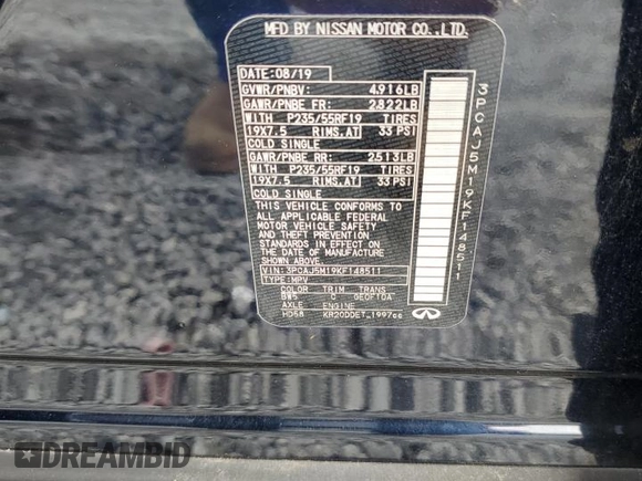 2019 Infiniti QX50 Essential z VIN 3PCAJ5M19KF148511, wystawiony jako Copart lot #61424075 z przebiegiem 45 915 mil mil oraz Szkoda całkowita • Salvage title. Historia ofert i sprzedaży dostępna na DreamBid. Obrazek 13.