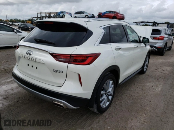 2022 Infiniti QX50 Essential with VIN 3PCAJ5CBXNF117489, listed as a Copart auction lot 68356262 with 4,379 mi miles and . Bid and sale history available at DreamBid. Image 3.