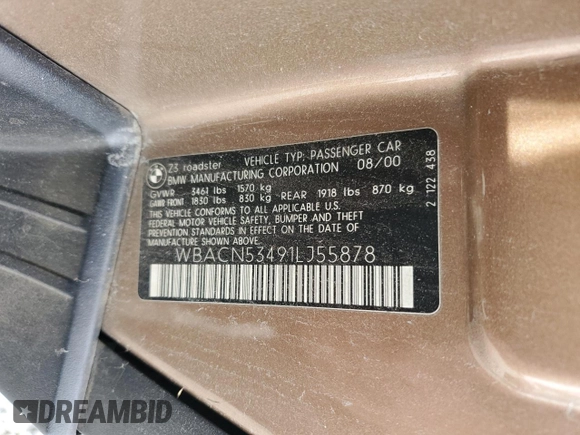 2001 BMW Z3 3.0 z VIN WBACN53491LJ55878, wystawiony jako Copart lot #84681544 z przebiegiem 106 059 mil mil oraz Czysty tytuł • Clean title. Historia ofert i sprzedaży dostępna na DreamBid. Obrazek 12.