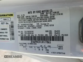 2020 Ford Fusion SEL with VIN 3FA6P0CD1LR177865, listed as a Copart auction lot 43027915 with 103,186 mi miles and Salvage title. Bid and sale history available at DreamBid. Image 14.