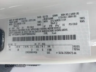 2023 Ford F-150 XL с VIN 1FTEW1C59PFB00252, выставлен на аукционе IAAI как лот 42029720 с пробегом 47 176 миль миль и . История ставок и продаж доступна на DreamBid. Изображение 9.