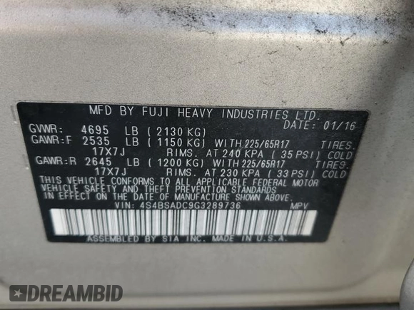 2016 Subaru Outback Premium с VIN 4S4BSADC9G3289736, выставлен на аукционе Copart как лот 62316155 с пробегом 121 770 миль миль и Списание • Salvage title. История ставок и продаж доступна на DreamBid. Изображение 13.