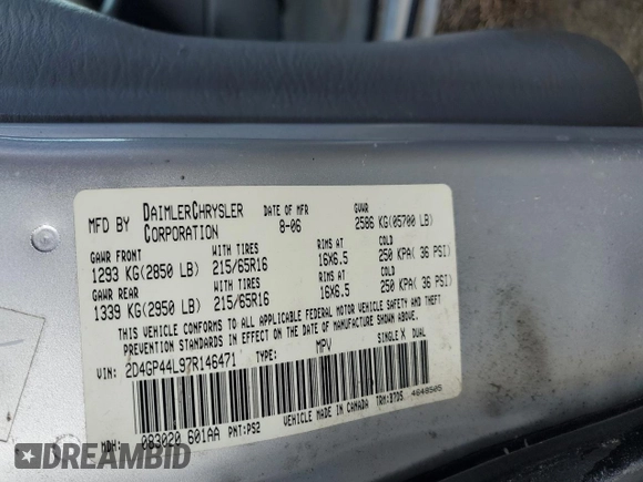 2007 Dodge Grand Caravan SXT with VIN 2D4GP44L97R146471, listed as a Copart auction lot 42560445 with 267,329 mi miles and Clean Title. Bid and sale history available at DreamBid. Image 13.