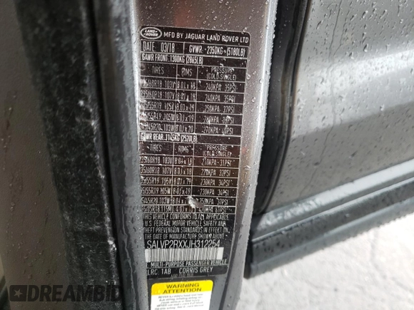 2018 Land Rover Range Rover Evoque SE with VIN SALVP2RXXJH312254, listed as a Copart auction lot 58063505 with 91,553 mi miles and Salvage title. Bid and sale history available at DreamBid. Image 13.