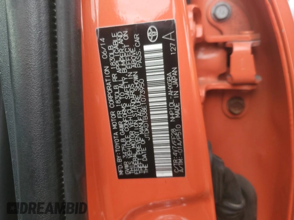 2014 Toyota Prius One with VIN JTDKDTB38E1073950, listed as a Copart auction lot 53983465 with 109,222 mi miles and Salvage Title. Bid and sale history available at DreamBid. Image 12.