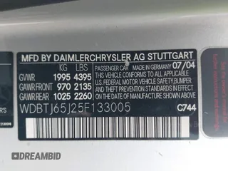2005 Mercedes-Benz CLK 320 with VIN WDBTJ65J25F133005, listed as a IAAI auction lot 42052519 with 158,186 mi miles and . Bid and sale history available at DreamBid. Image 9.