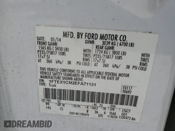 2014 Ford F-150 XL z VIN 1FTEX1CM2EFA71131, wystawiony jako Copart lot #59806735 z przebiegiem 187 170 mil mil oraz Czysty tytuł • Clean title. Historia ofert i sprzedaży dostępna na DreamBid. Obrazek 12.