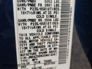 2005 Nissan Murano S with VIN JN8AZ08W35W414661, listed as a Copart auction lot 66145434 with 145,512 mi miles and Salvage Title. Bid and sale history available at carsss.com. Image 13.