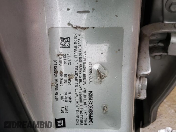 2012 Buick Verano z VIN 1G4PP5SK2C4219024, wystawiony jako Copart lot #61433755 z przebiegiem 133 247 mil mil oraz Szkoda całkowita • Salvage title. Historia ofert i sprzedaży dostępna na DreamBid. Obrazek 13.