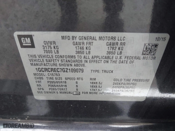 2016 Chevrolet Silverado 1500 LT with VIN 1GCRCREC7GZ109079, listed as a IAAI auction lot 40985730 with 162,630 mi miles. Bid and sale history available at carsss.com. Image 9.