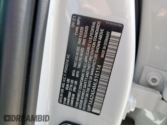 2021 Porsche Macan с VIN WP1AA2A54MLB15114, выставлен на аукционе Copart как лот 60331045 с пробегом 34 880 миль миль и Списание • Salvage title. История ставок и продаж доступна на DreamBid. Изображение 14.