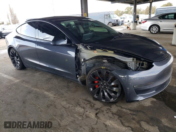 2021 Tesla Model 3 Performance with VIN 5YJ3E1EC1MF074350, listed as a Copart auction lot 47434275 with 63,319 mi miles and Salvage Title. Bid and sale history available at DreamBid. Image 4.