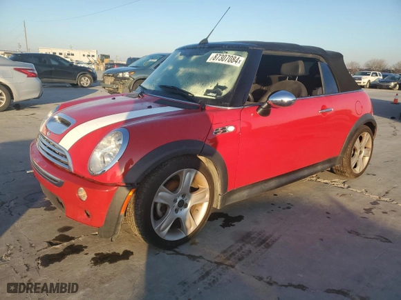 2008 MINI Cooper Convertible S with VIN WMWRH33538TL97428, listed as a Copart auction lot 87307084 with 0 mi miles and Clean Title. Bid and sale history available at carsss.com. Image 1.
