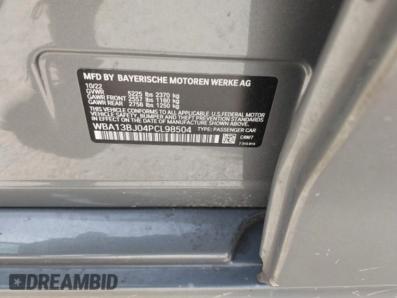 2023 BMW 5 Series 530i xDrive with VIN WBA13BJ04PCL98504, listed as a IAAI auction lot 41702411 with 27,830 mi miles and . Bid and sale history available at DreamBid. Image 9.