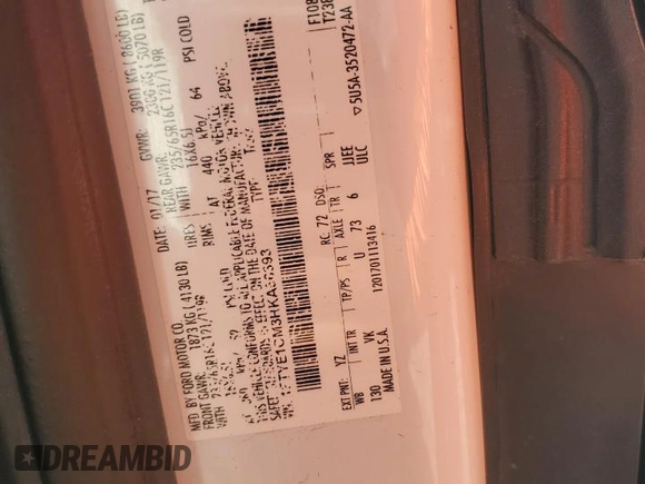 2017 Ford Transit Cargo with VIN 1FTYE1CM3HKA56393, listed as a Copart auction lot 57394885 with 104,350 mi miles and Salvage title. Bid and sale history available at DreamBid. Image 12.
