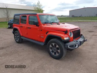 2018 Jeep Wrangler Unlimited Sahara z VIN 1C4HJXEG4JW304820, wystawiony jako IAAI lot #42206997 z przebiegiem 113 047 mil mil oraz . Historia ofert i sprzedaży dostępna na DreamBid. Obrazek 1.