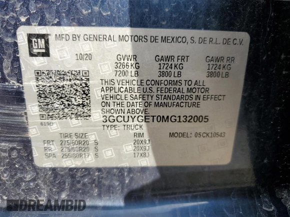 2021 Chevrolet Silverado 1500 LTZ with VIN 3GCUYGET0MG132005, listed as a Copart auction lot 49079175 with 90,246 mi miles and Salvage Title. Bid and sale history available at DreamBid. Image 13.