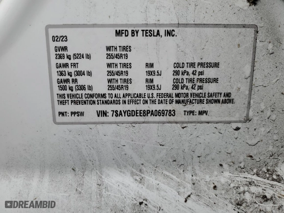 2023 Tesla Model Y Long Range with VIN 7SAYGDEE8PA069783, listed as a Copart auction lot 44635395 with 34,823 mi miles and Salvage Title. Bid and sale history available at carsss.com. Image 13.