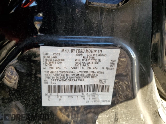 2024 Ford Maverick LARIAT with VIN 3FTTW8M35RRA23978, listed as a Copart auction lot 48128885 with 25,179 mi miles and Salvage Title. Bid and sale history available at carsss.com. Image 14.
