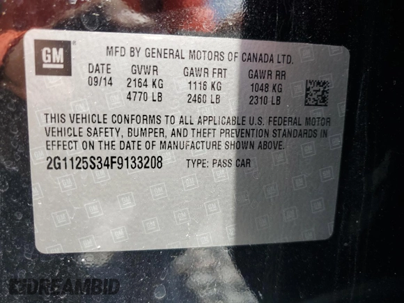 2015 Chevrolet Impala LT with VIN 2G1125S34F9133208, listed as a Copart auction lot 60627725 with 53,373 mi miles and Salvage title. Bid and sale history available at DreamBid. Image 13.