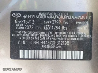 2013 Hyundai Elantra Limited with VIN 5NPDH4AEXDH312198, listed as a IAAI auction lot 41894183 with 182,882 mi miles. Bid and sale history available at carsss.com. Image 9.