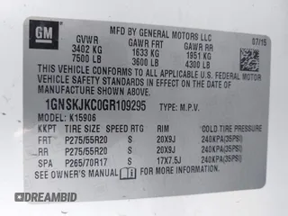 2016 Chevrolet Suburban LTZ with VIN 1GNSKJKC0GR109295, listed as a IAAI auction lot 42612085 with 200,912 mi miles and . Bid and sale history available at DreamBid. Image 9.