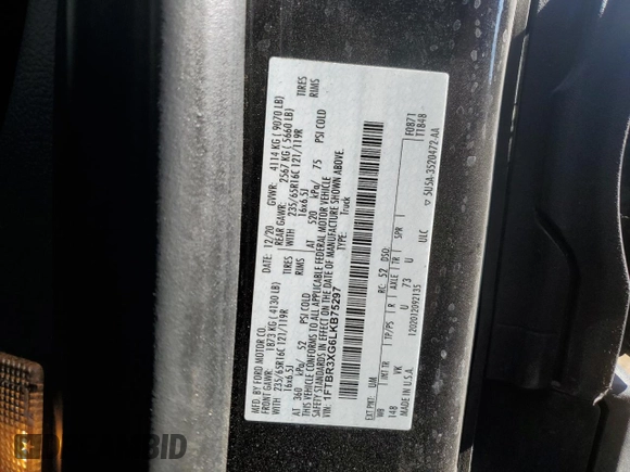 2020 Ford Transit with VIN 1FTBR3XG6LKB75297, listed as a Copart auction lot 74252794 with 82,771 mi miles and Salvage Title. Bid and sale history available at DreamBid. Image 13.