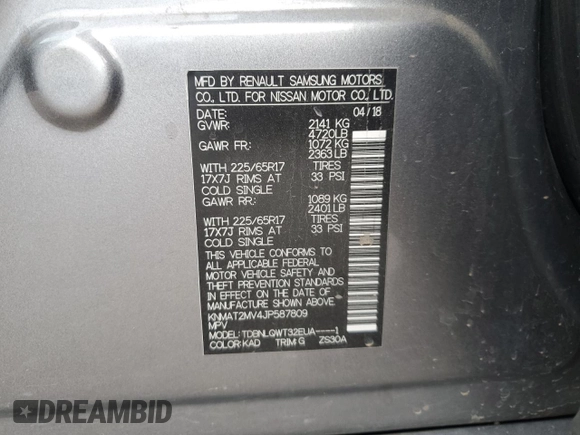 2018 Nissan Rogue SV z VIN KNMAT2MV4JP587809, wystawiony jako Copart lot #55093905 z przebiegiem 150 802 mil mil oraz Szkoda całkowita • Salvage title. Historia ofert i sprzedaży dostępna na DreamBid. Obrazek 14.