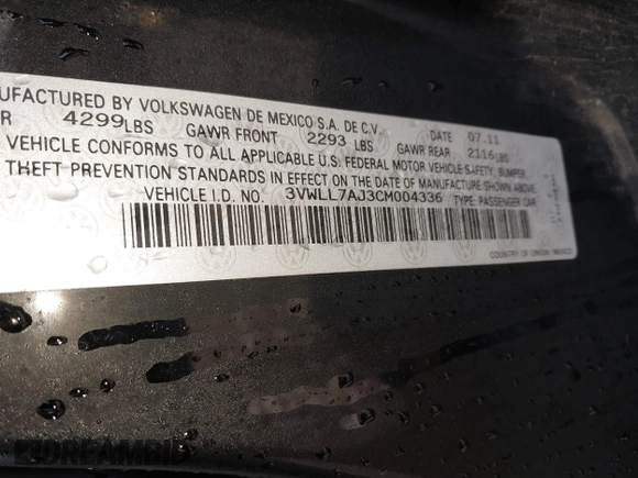2012 Volkswagen Jetta TDI w/Premium & Nav с VIN 3VWLL7AJ3CM004336, выставлен на аукционе IAAI как лот 42380154 с пробегом 180 291 миль миль и . История ставок и продаж доступна на DreamBid. Изображение 9.