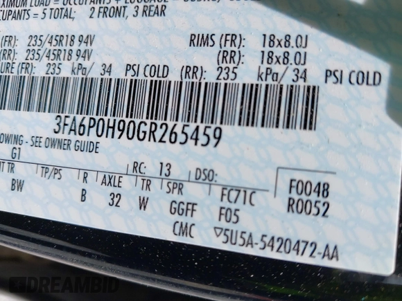 2016 Ford Fusion SE с VIN 3FA6P0H90GR265459, выставлен на аукционе IAAI как лот 42173636 с пробегом 111 555 миль миль и . История ставок и продаж доступна на DreamBid. Изображение 9.