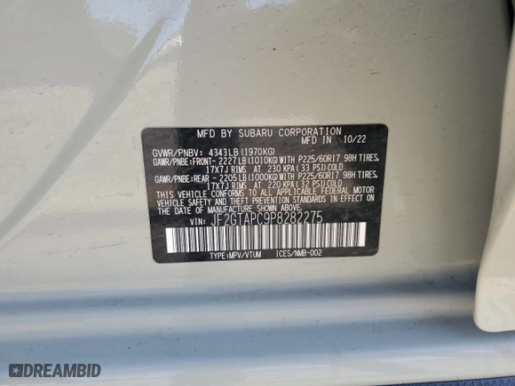 2023 Subaru Crosstrek Premium with VIN JF2GTAPC9P8282275, listed as a Copart auction lot 47640905 with 40,413 mi miles and Salvage Title. Bid and sale history available at carsss.com. Image 15.