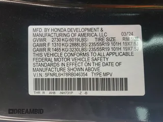 2024 Honda Odyssey Sport with VIN 5FNRL6H78RB046354, listed as a Copart auction lot 44734005 with 10,872 mi miles and Salvage Title. Bid and sale history available at DreamBid. Image 16.