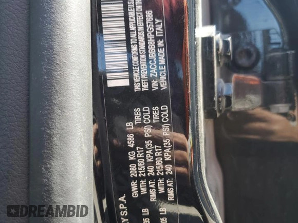 2017 Jeep Renegade Latitude with VIN ZACCJBBB8HPG57686, listed as a Copart auction lot 53922045 with 63,907 mi miles and Salvage title. Bid and sale history available at DreamBid. Image 14.