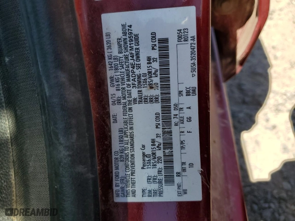 2015 Ford Fiesta SE with VIN 3FADP4EJ4FM195974, listed as a Copart auction lot 77901794 with 0 mi miles and Salvage Title. Bid and sale history available at carsss.com. Image 15.