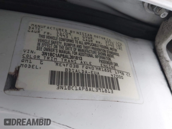 2010 Nissan Versa S с VIN 3N1BC1AP8AL391813, выставлен на аукционе IAAI как лот 42224883 с пробегом 103 839 миль миль и . История ставок и продаж доступна на DreamBid. Изображение 9.