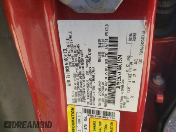 2014 Lincoln MKZ with VIN 3LN6L2G9XER801524, listed as a Copart auction lot 79170554 with Not provided miles and Non repairable. Bid and sale history available at DreamBid. Image 12.