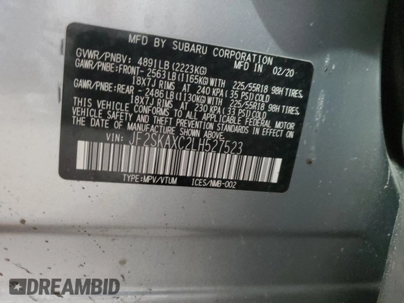 2020 Subaru Forester Touring with VIN JF2SKAXC2LH527523, listed as a Copart auction lot 50636965 with 17,780 mi miles and Salvage Title. Bid and sale history available at carsss.com. Image 13.