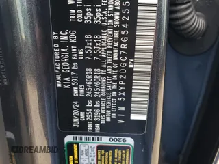 2024 Kia Telluride LX z VIN 5XYP2DGC7RG542557, wystawiony jako Copart lot #82623894 z przebiegiem 86 mil mil oraz Szkoda całkowita • Salvage title. Historia ofert i sprzedaży dostępna na DreamBid. Obrazek 12.