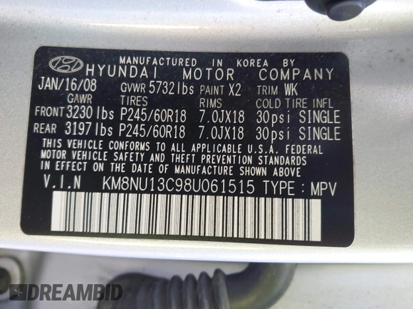 2008 Hyundai Veracruz GLS с VIN KM8NU13C98U061515, выставлен на аукционе IAAI как лот 41856736 с пробегом 165 736 миль миль и . История ставок и продаж доступна на DreamBid. Изображение 9.