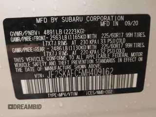 2021 Subaru Forester Premium with VIN JF2SKAFC5MH409162, listed as a IAAI auction lot 40907370 with 30,431 mi miles and . Bid and sale history available at DreamBid. Image 9.