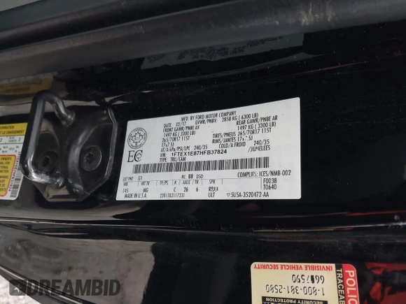 2017 Ford F-150 XL with VIN 1FTEX1E87HFB37824, listed as a IAAI auction lot 41222852 with 86,257 mi miles. Bid and sale history available at carsss.com. Image 9.
