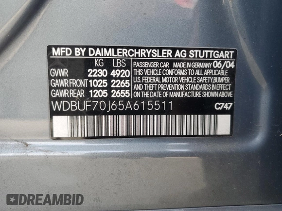 2005 Mercedes-Benz E 500 z VIN WDBUF70J65A615511, wystawiony jako Copart lot #47146855 z przebiegiem 145 221 mil mil oraz Szkoda całkowita • Salvage title. Historia ofert i sprzedaży dostępna na DreamBid. Obrazek 12.