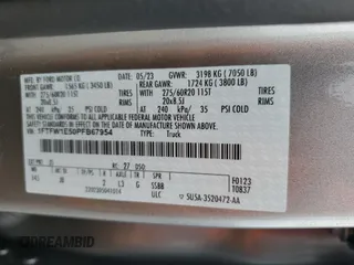 2023 Ford F-150 XL с VIN 1FTFW1E50PFB67954, выставлен на аукционе Copart как лот 51369995 с пробегом 56 024 миль миль и Списание • Salvage title. История ставок и продаж доступна на DreamBid. Изображение 12.