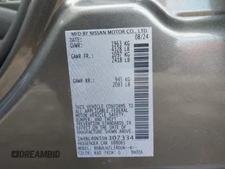 2025 Nissan Altima SV with VIN 1N4BL4DV5SN307334, listed as a IAAI auction lot 41685340 with 834 mi miles. Bid and sale history available at carsss.com. Image 9.